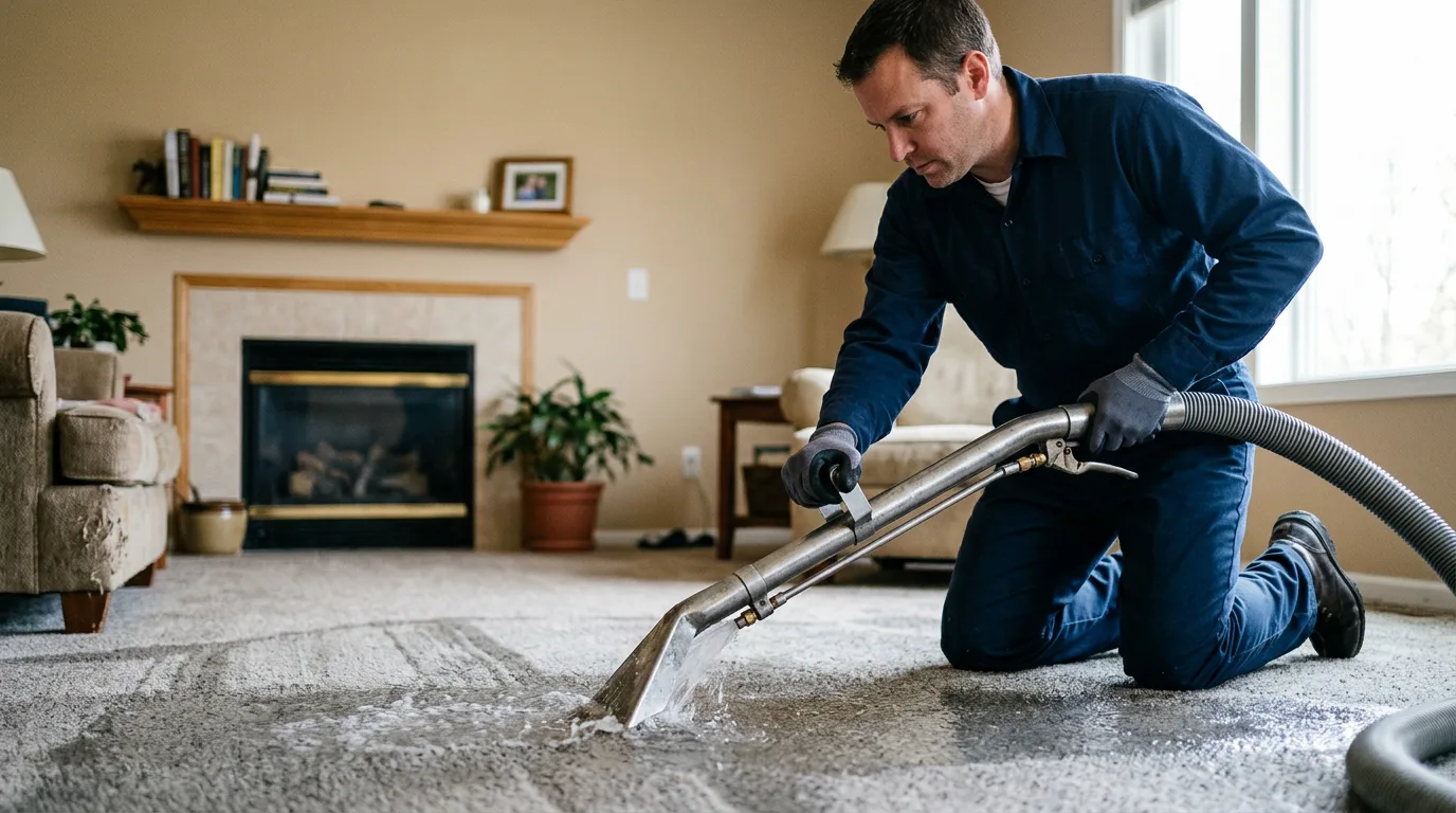 Water damage restoration technician working near Princeville, IL